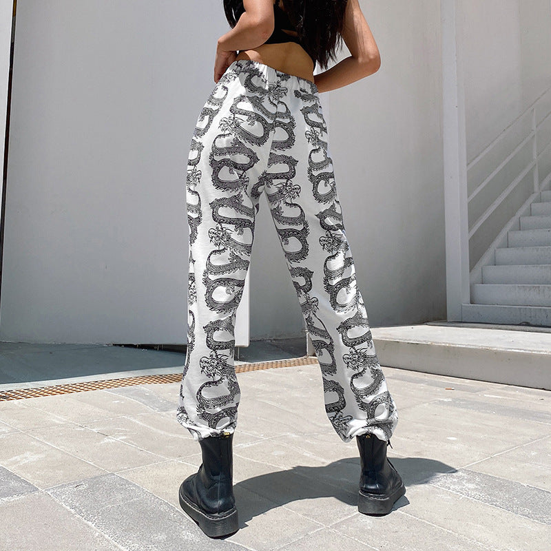 Trade New High-waist Tunic Dragon Print Sweatshirt Trousers