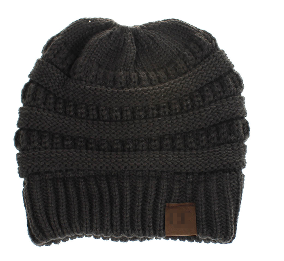 Beanie-Mütze mit hohem Dutt und Pferdeschwanz, dick, weich, dehnbar, Zopfmuster, warm, flauschig, gefüttert, Totenkopf-Mütze, Acryl-Mützen für Herren und Damen