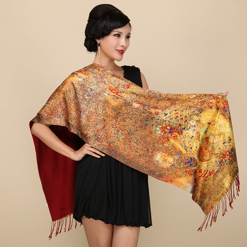 With a cheongsam shawl