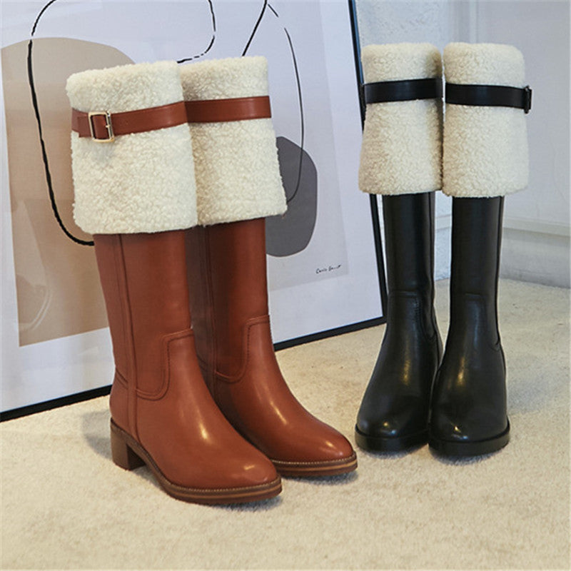 Women's wool lapel two wear high boots