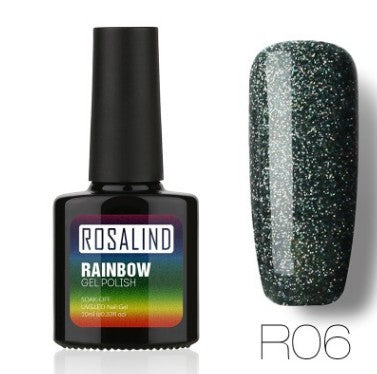 Nail free, long-lasting, non-toxic, nail polish, ROSALIND phototherapy glue, star studded rainbow system.