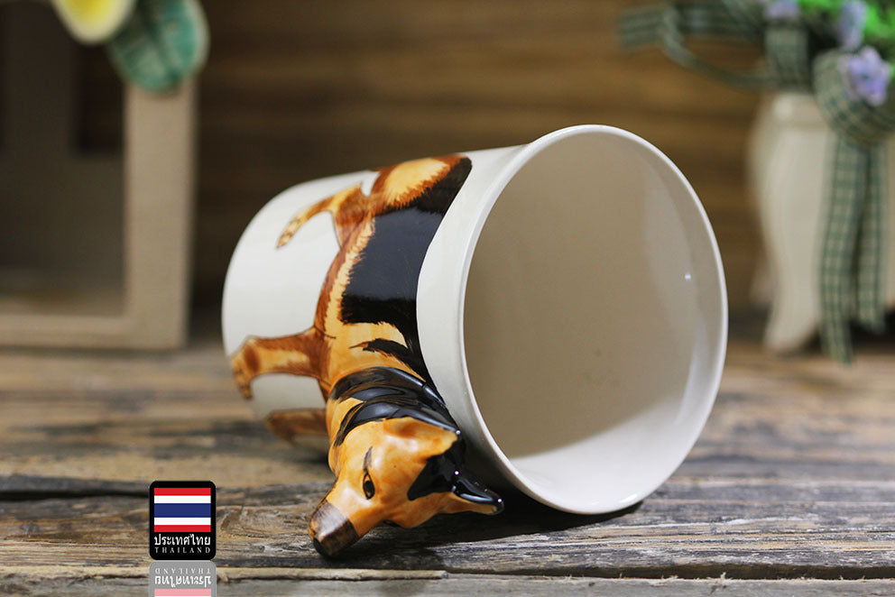 Thai Hand Painted Animal Mug German Shepherd Ceramic Cup