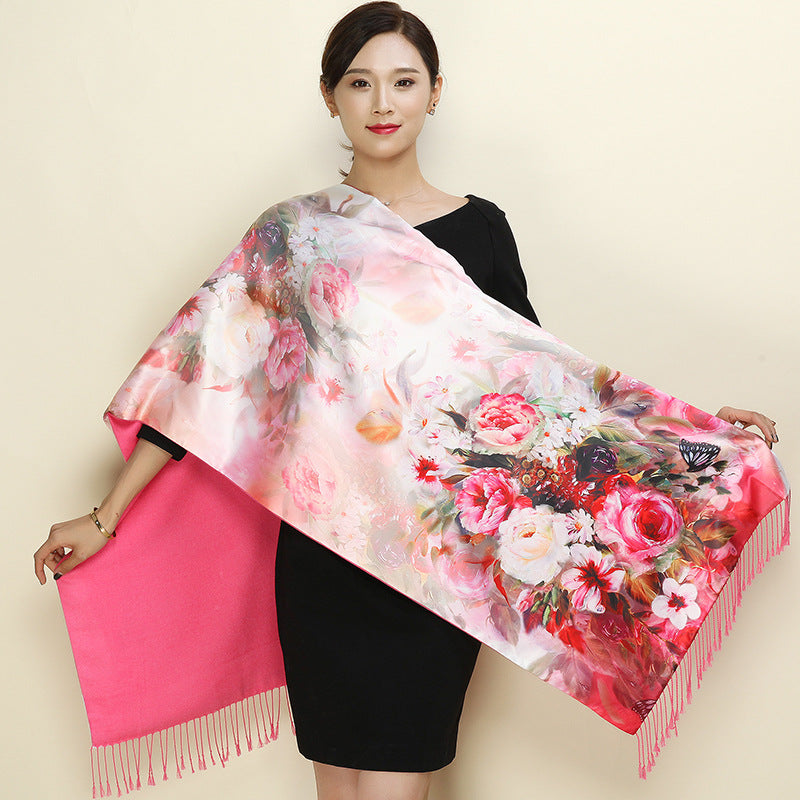 With a cheongsam shawl