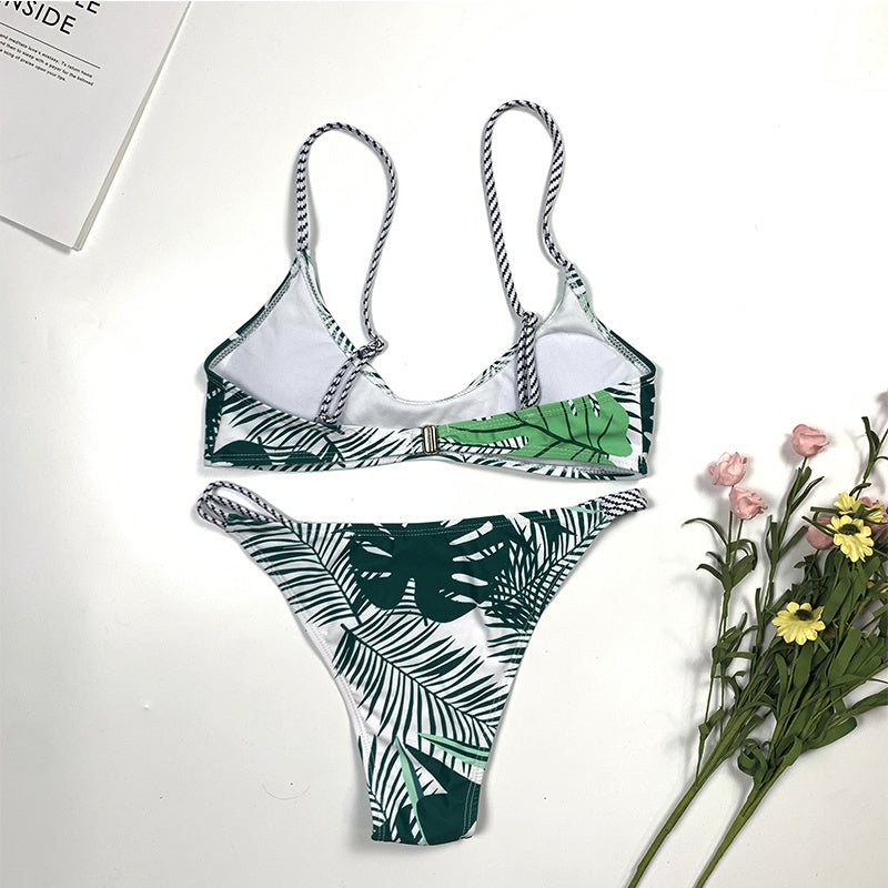 Leaf print split bikini