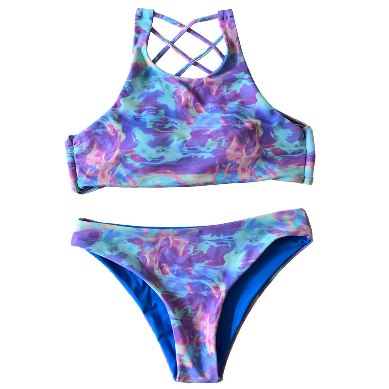 Color printing triangle split bikini color printing