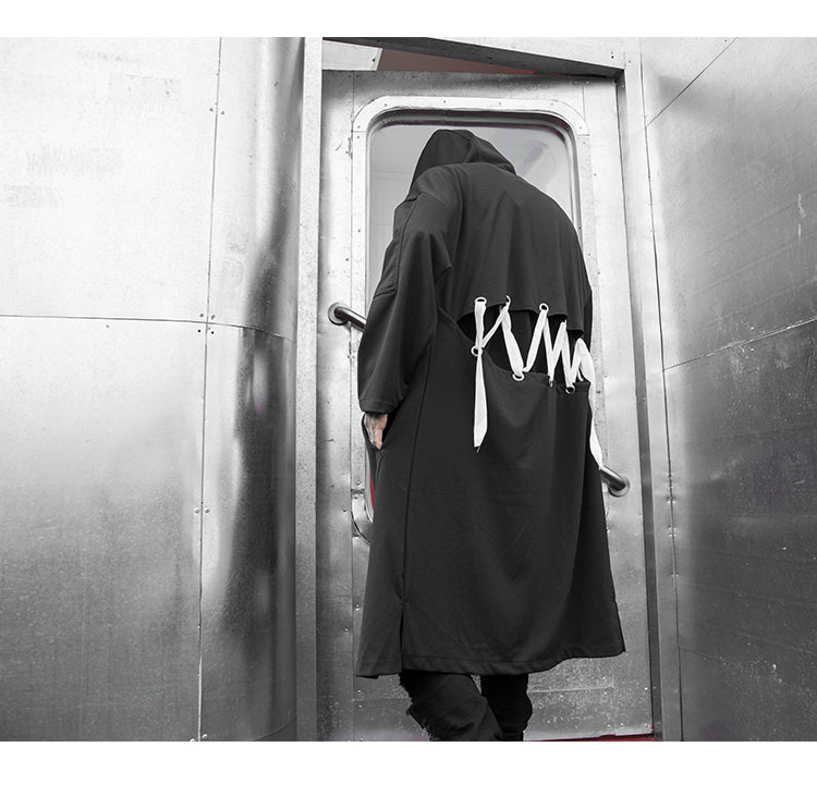 Hooded long shawl coat