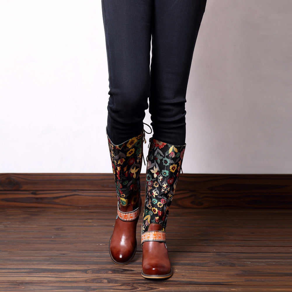 Retro ethnic leather women's boots