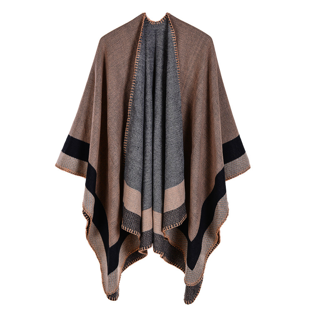 Warm shawl with jacquard border