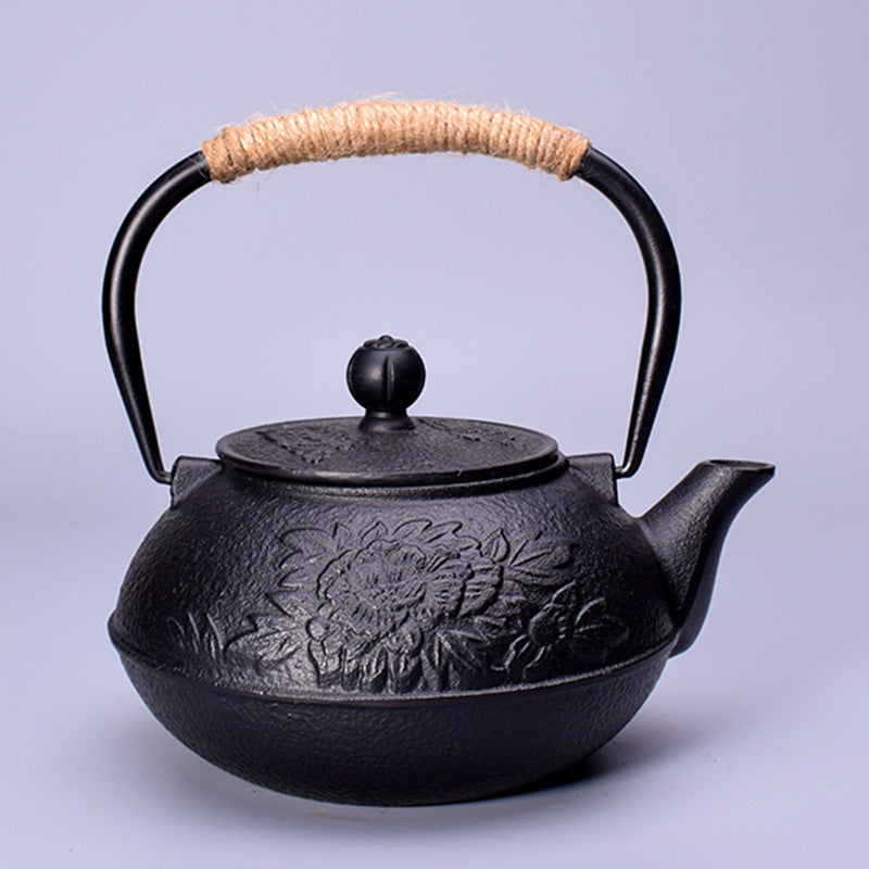 Cast Iron Teapot Peony Teapot Boiling Teapot Pig Iron Teapot Uncoated Tea Set