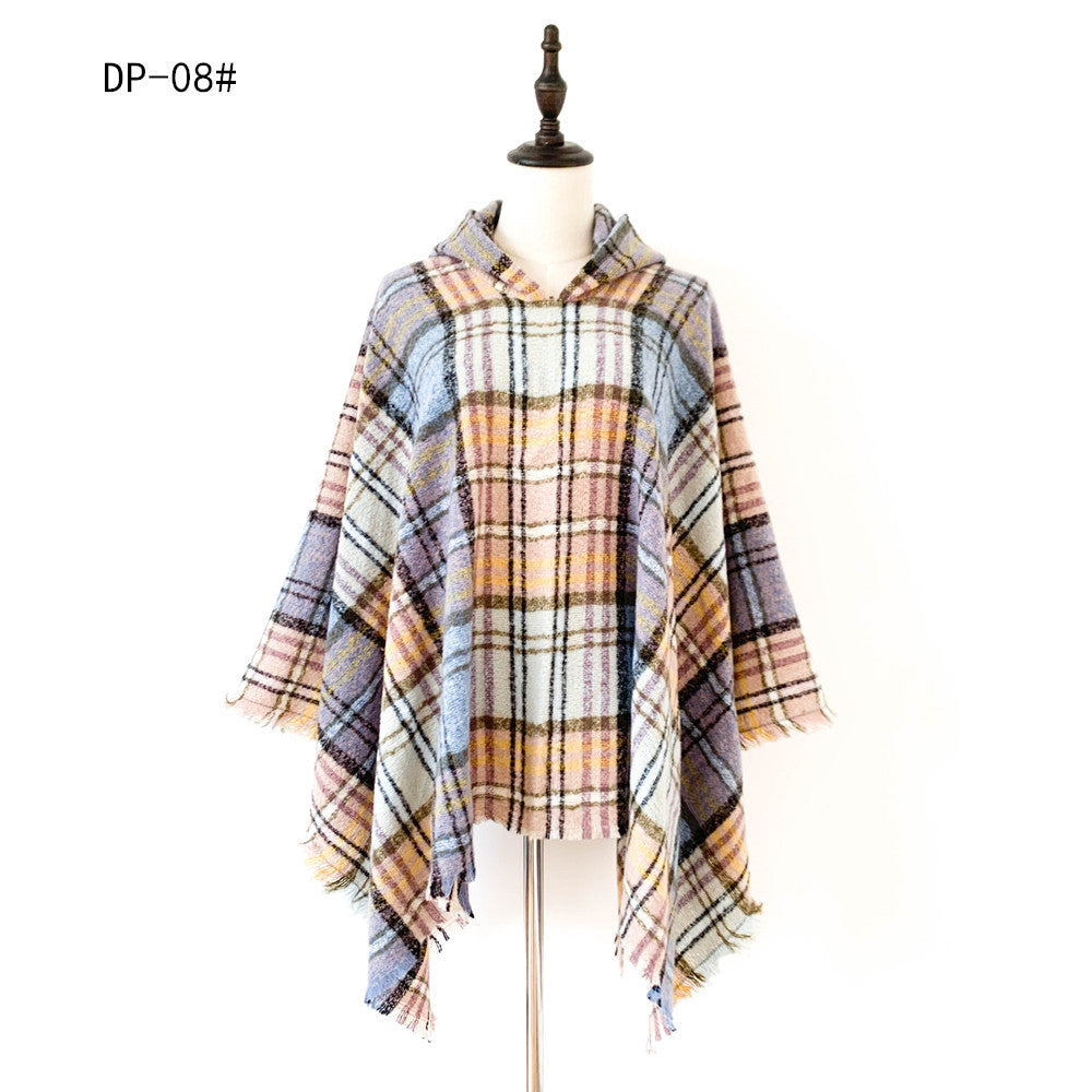 Spring Autumn And Winter Plaid Ribbon Cap Cape And Shawl