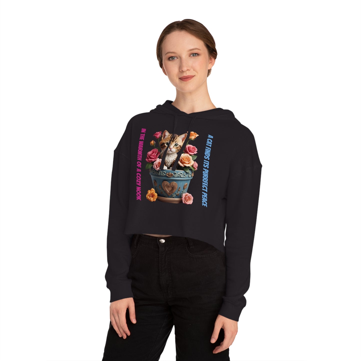 CWS Gatta Cute Cat Women’s Cropped Hooded Sweatshirt by Cozy Winter Store