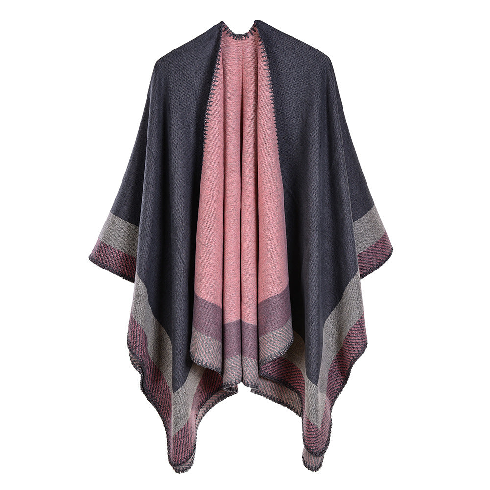 Warm shawl with jacquard border