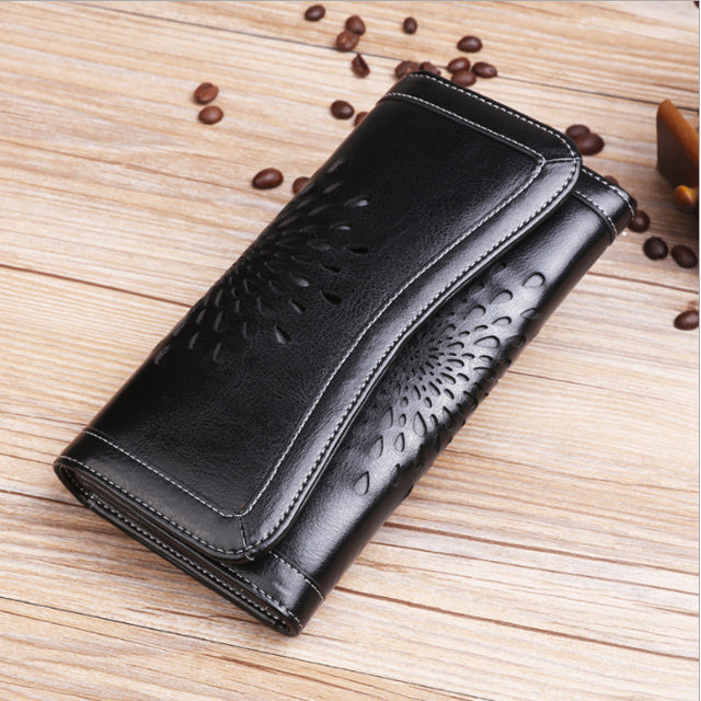 Women's Fashion Long Leather Retro Wax Wallet