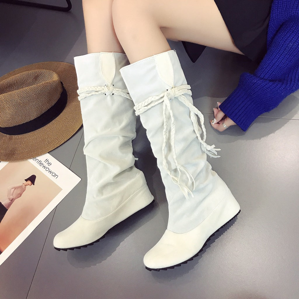 Large size boots spot tassel boots increase in Europe and the United States round head high boots women's boots