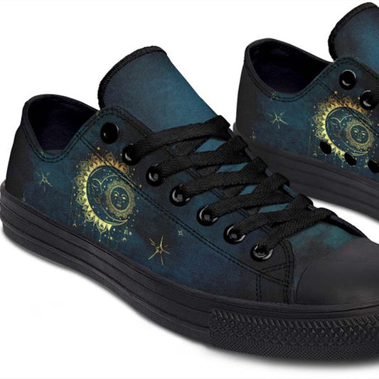 UrbanKicks Dark Moon Fashion Print Couple Low-Top Canvas Shoes