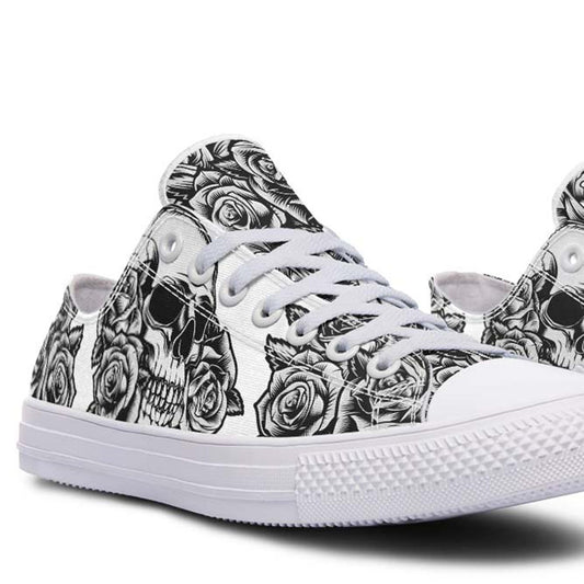 UrbanKicks White Skull Fashion Print Couple Low-Top Canvas Shoes