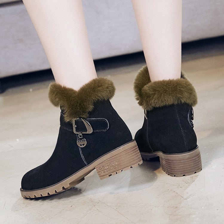 Real rabbit side zipper boots