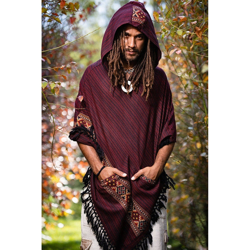 Hooded Cloak Shawl Ethnic Style Hedging Fringed Big Shawl Male