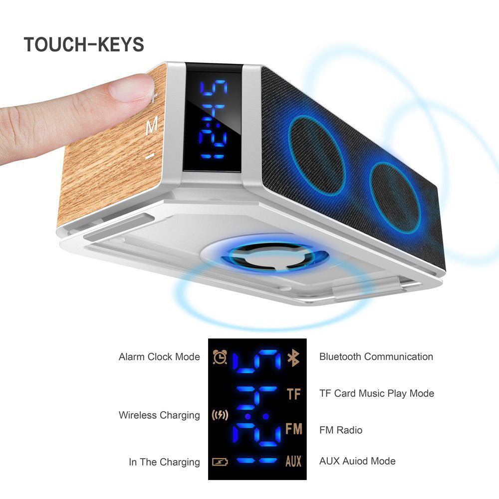 5W Wireless Charging Bluetooth Alarm Clock FM Speaker