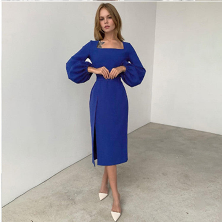 Sexy Temperament Side Slit Gas Tie Belt Quality Dress