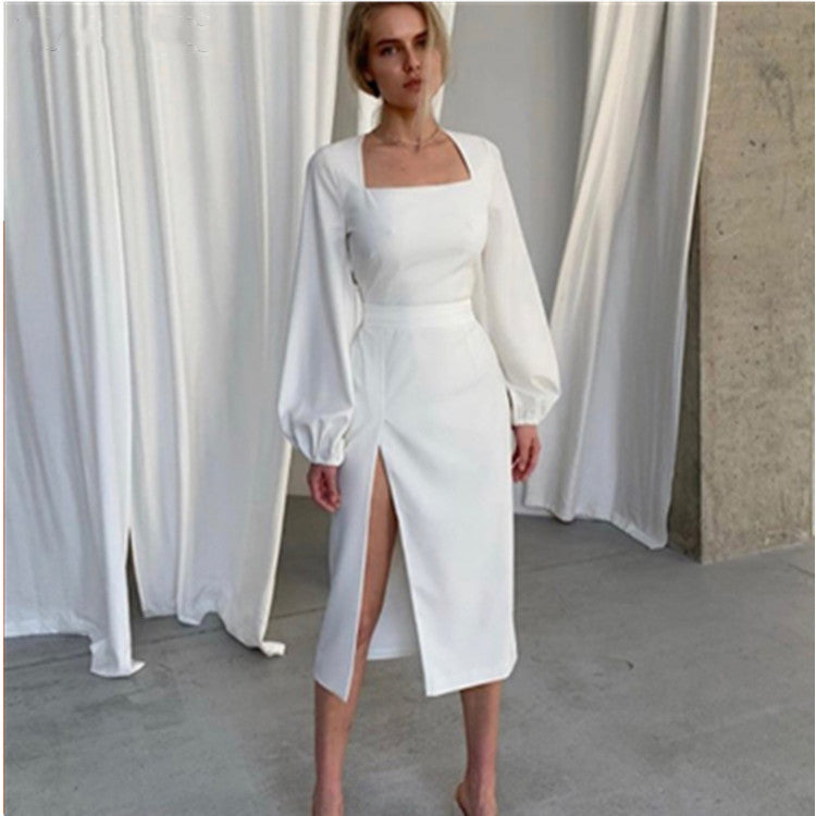 Sexy Temperament Side Slit Gas Tie Belt Quality Dress