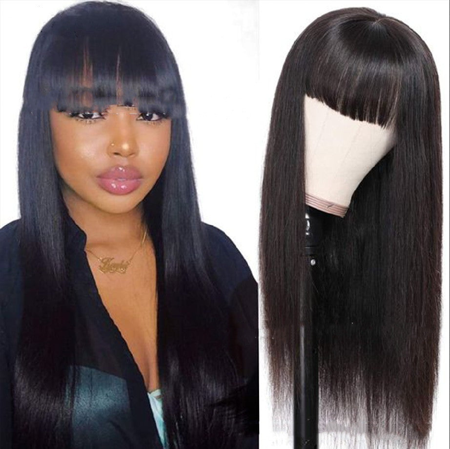 Qi Liuhai Black Long Straight Hair High Temperature Wire Full Wig