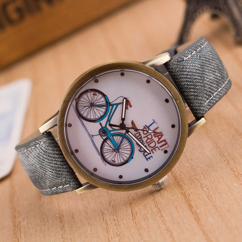 Denim Vintage Uhr Fahrrad fahren ein Fahrrad