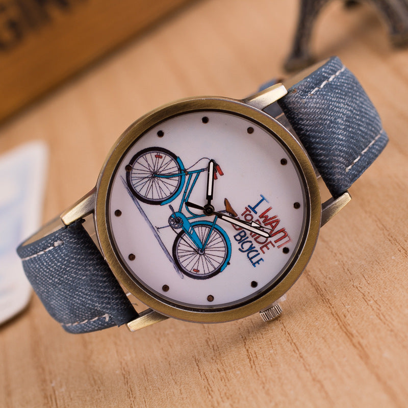 Denim Vintage Uhr Fahrrad fahren ein Fahrrad