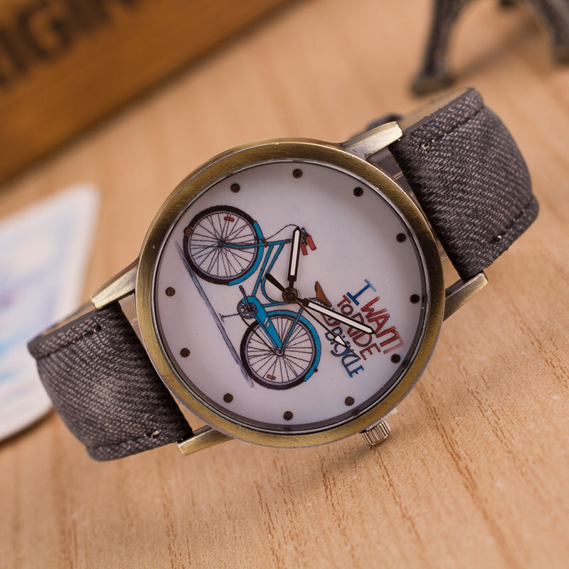 Denim Vintage Uhr Fahrrad fahren ein Fahrrad