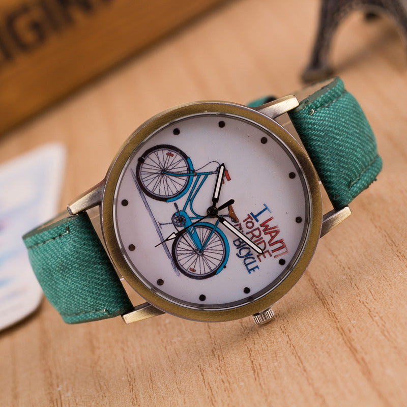 Denim Vintage Uhr Fahrrad fahren ein Fahrrad