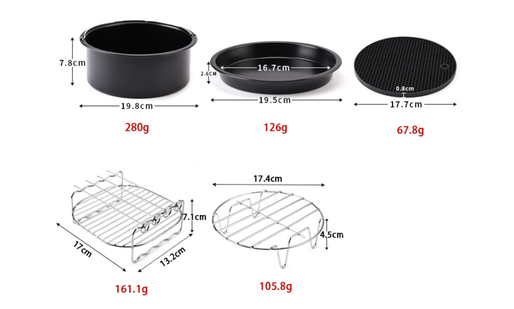 Zubehör für Heißluftfritteusen, 7 Zoll, 5, 9, 12-teiliges Set