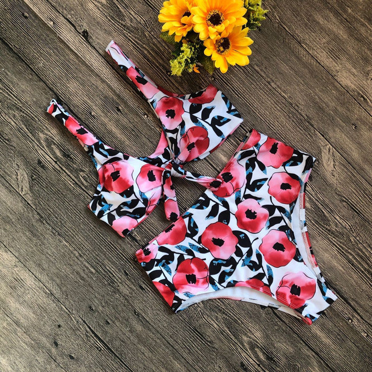 Cherry Print Bikini Push Up Front Knot Bikini Women Mujer Swimwear