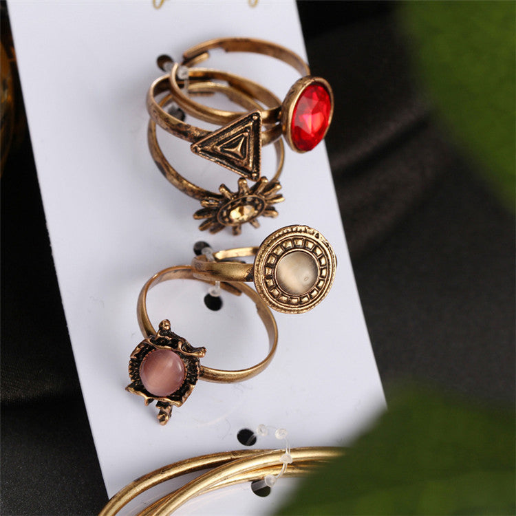 Kreativer Vintage-Blumengelenkring, offenes Armband, Ring-Set