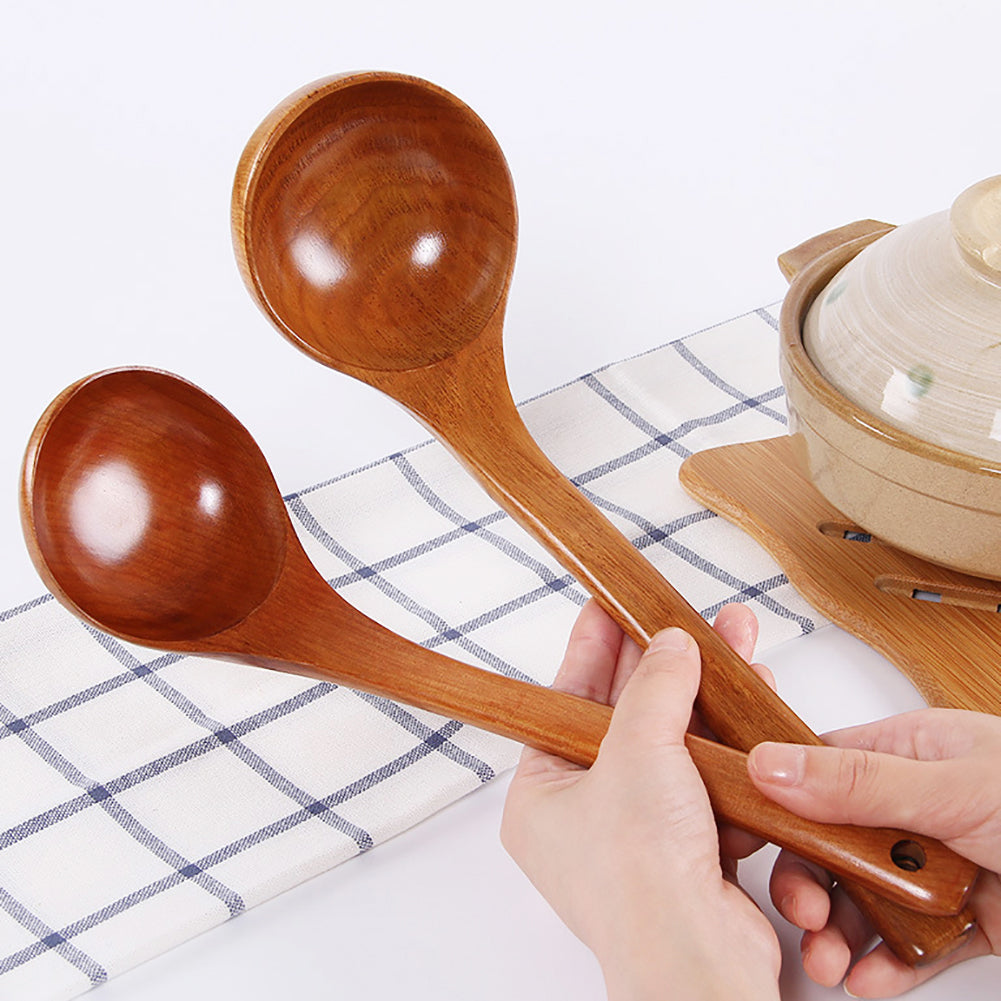 Japanese Style Soup Spoon Large Medium Straight Long Handle Wooden Spoon