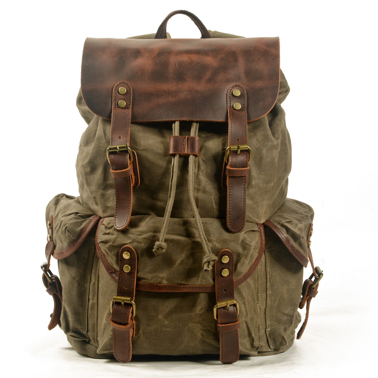 Student Rucksack Retro Backpack Drawstring Men Oil Wax Canvas Bag