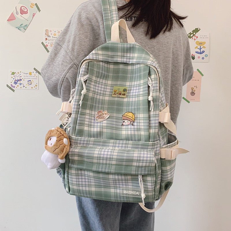 Japanese Plaid Rucksack Mori Literature and Art Backpack