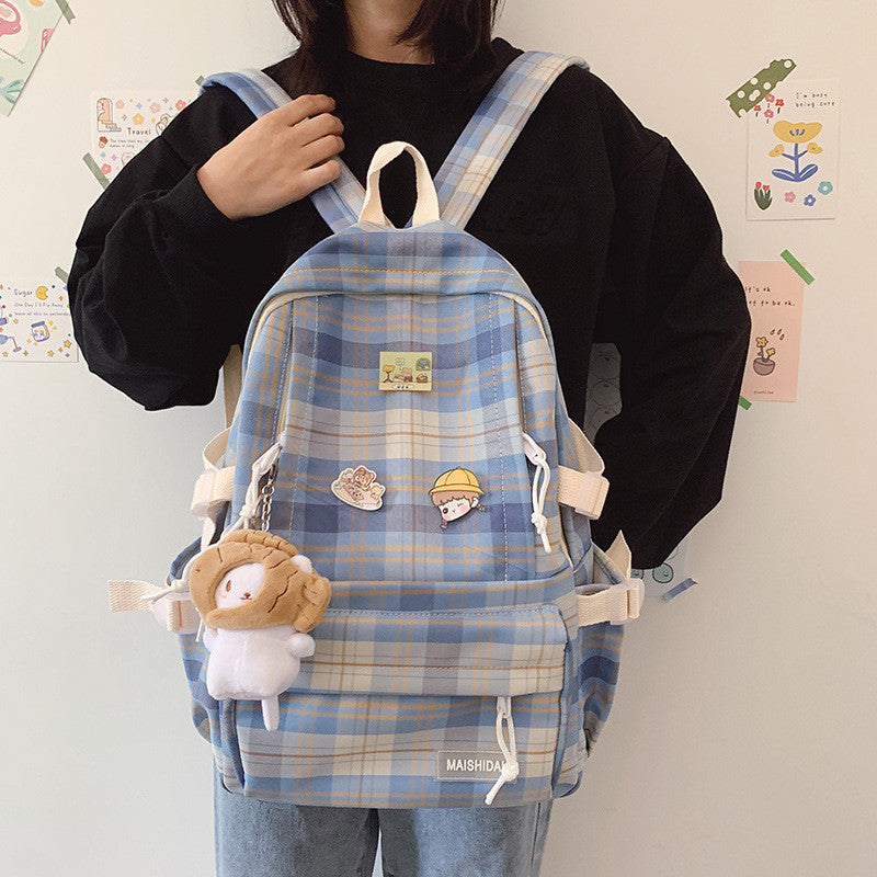 Japanese Plaid Rucksack Mori Literature and Art Backpack