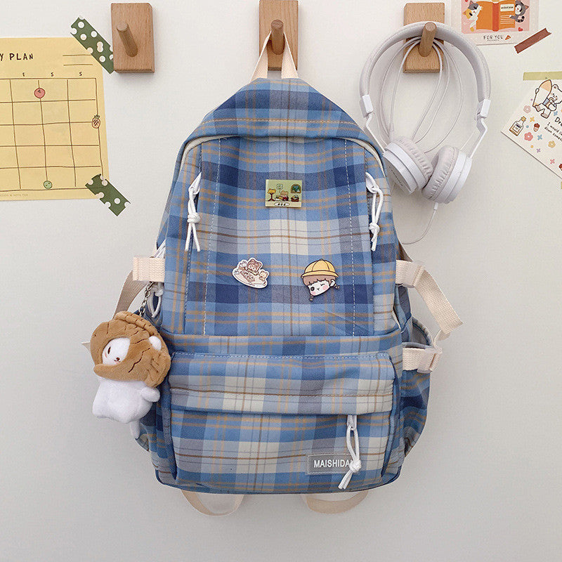 Japanese Plaid Rucksack Mori Literature and Art Backpack