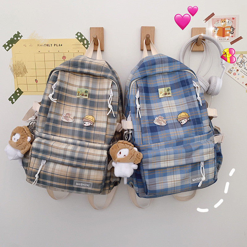 Japanese Plaid Rucksack Mori Literature and Art Backpack