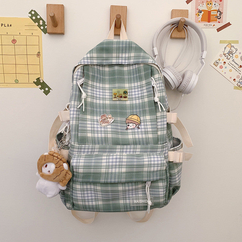 Japanese Plaid Rucksack Mori Literature and Art Backpack