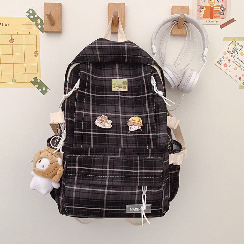 Japanese Plaid Rucksack Mori Literature and Art Backpack