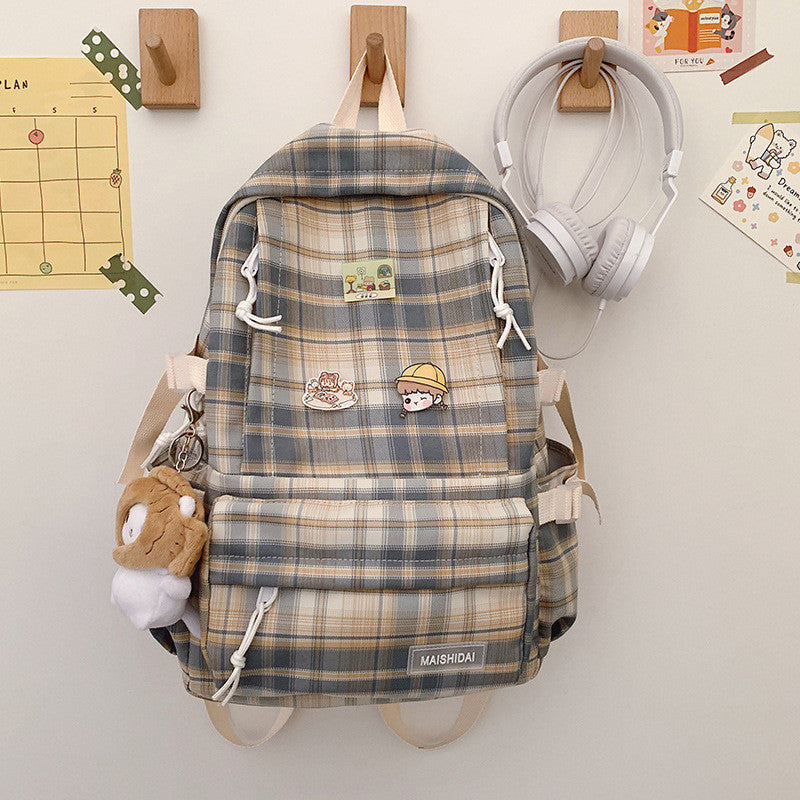 Japanese Plaid Rucksack Mori Literature and Art Backpack