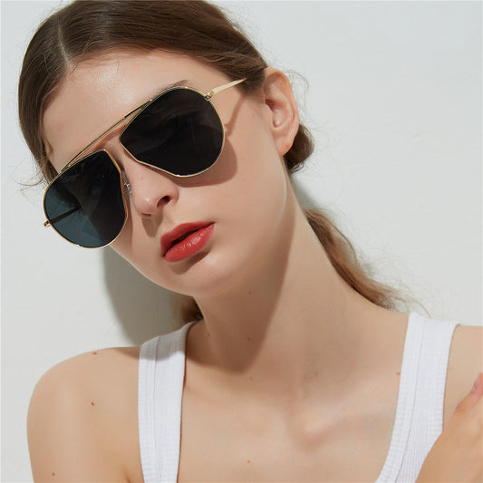 A1166 Polygonal Big Frame Sunglasses, Metal Frame Sunglasses For Women