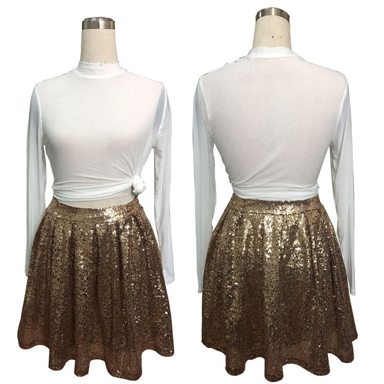 European and American Fashion Sexy Gold Sequin Skirt Pleated Skirt