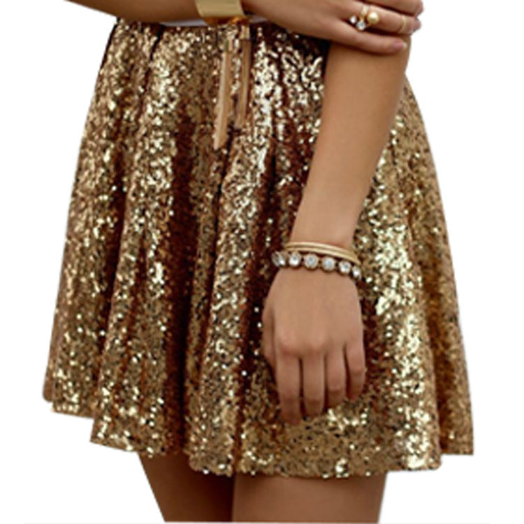 European and American Fashion Sexy Gold Sequin Skirt Pleated Skirt