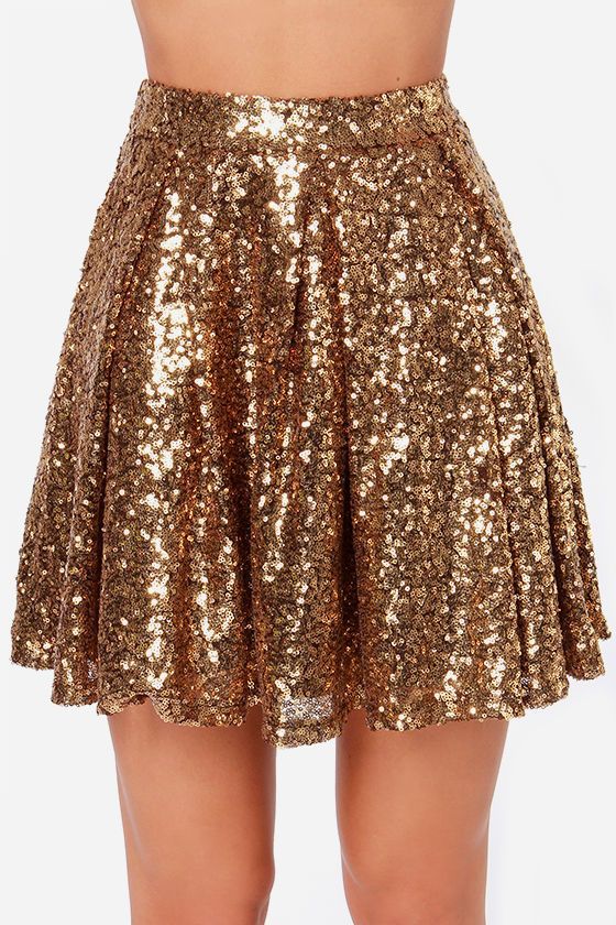 European and American Fashion Sexy Gold Sequin Skirt Pleated Skirt