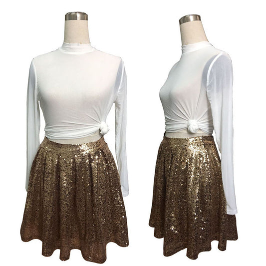 European and American Fashion Sexy Gold Sequin Skirt Pleated Skirt