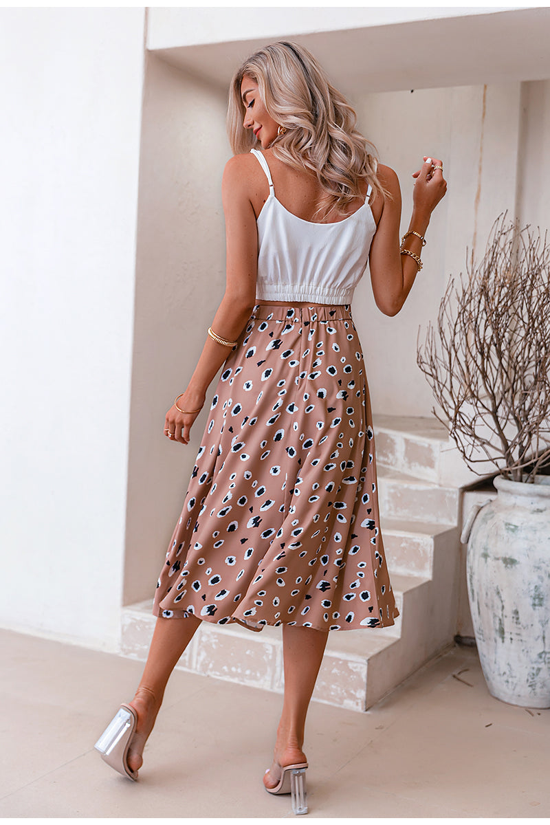 High Waist Polka Dot Print Drape Skirt