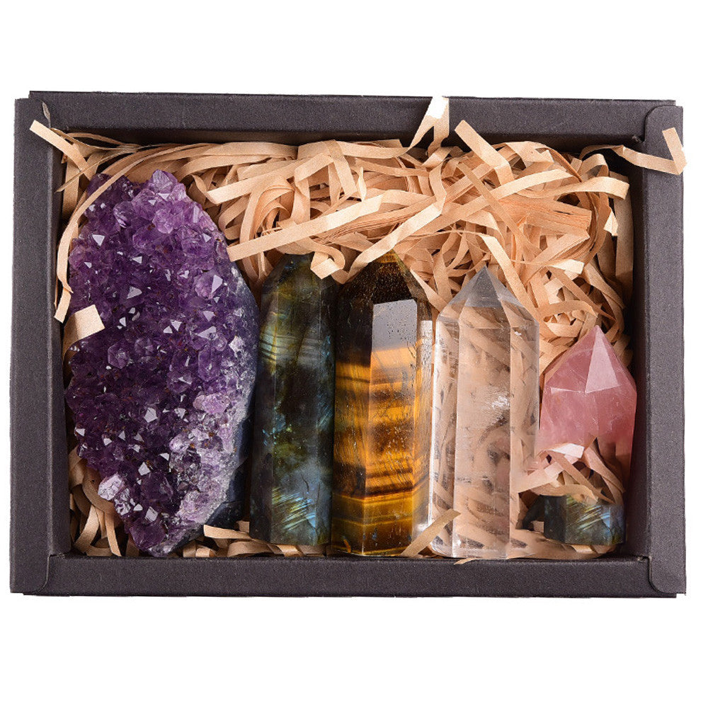 Amethyst Block Natural Crystal Hexagonal Prism Power Stone Exquisite Gift Box Packaging