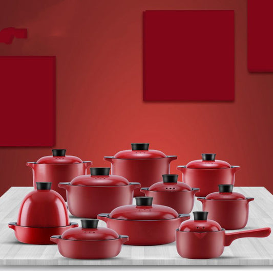 China Red Ceramic Pot Household Health Ceramic Stock Pot Gas High Temperature Resistant Multi-Purpose Casserole Pot Gift Customization